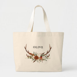Bolsa Tote Grande aguarela veado floral terracota moderno elegante