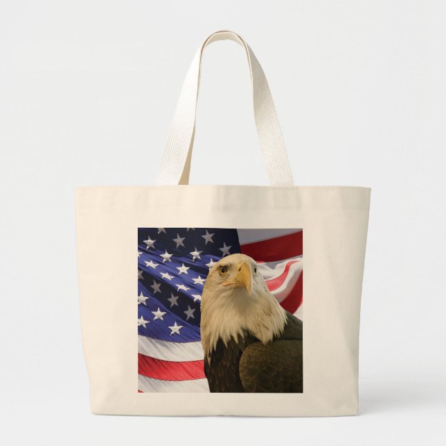 Bolsa Tote Grande Águia Bald Americana e Bandeira (Frente)