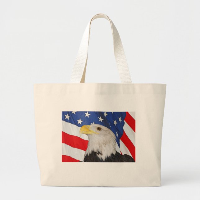 Bolsa Tote Grande Águia Bald Patriótica e Bandeira Americana (Frente)