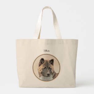 Bolsa Tote Grande Akita American Japonês Inu Sable Painting Art