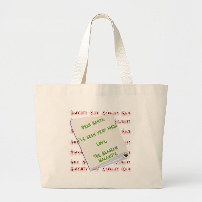 Bolsa Tote Grande Alaskan Malamute Naughty ou Nice (Frente)