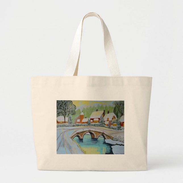 Bolsa Tote Grande aldeia de inverno (Frente)