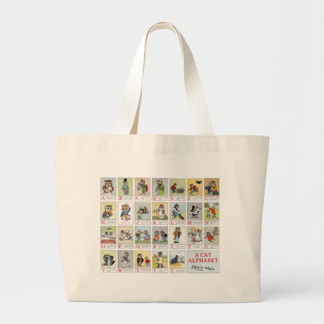 Bolsa Tote Grande Alfabeta de Gato, Louis Wain (Frente)