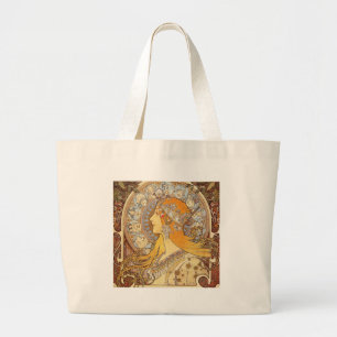 Bolsa Tote Grande Alfonse Mucha Zodíaco Arte Nova Mulher