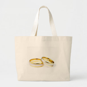 Bolsa Tote Grande Alianças de casamento douradas no fundo branco