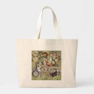 Bolsa Tote Grande Alice Adventures em Wonderland Mad Tea Party