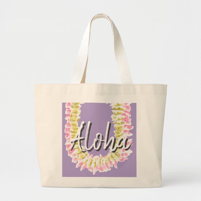 Bolsa Tote Grande Aloha Hawaiian Plumeria Lei Elegant Floral Pastel  (Frente)