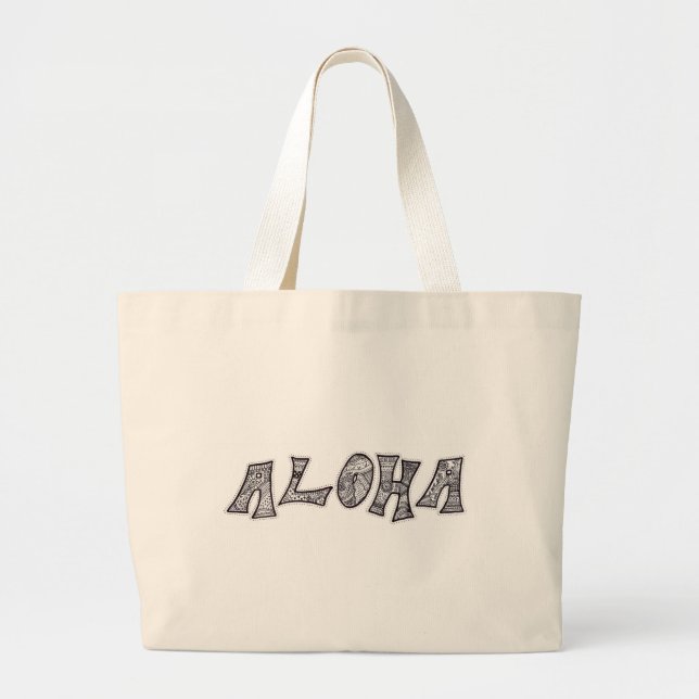 Bolsa Tote Grande Aloha saco preto e branco (Frente)