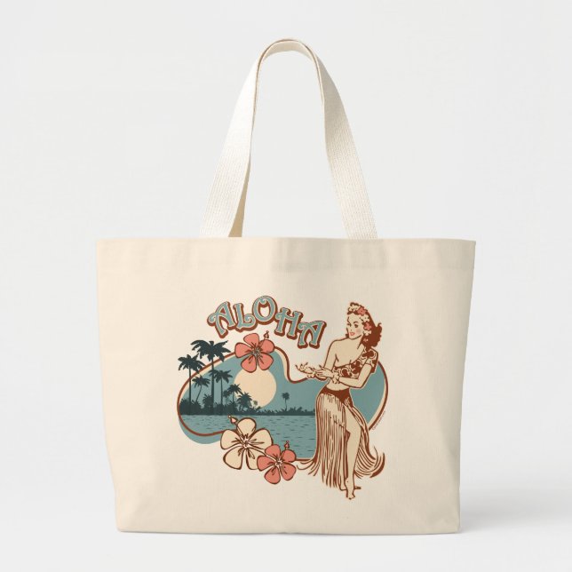 Bolsa Tote Grande Aloha sacola da menina de Hula (Frente)