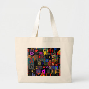 Bolsa Tote Grande Alphabet Soup, design de letras mosaicas, colorfu