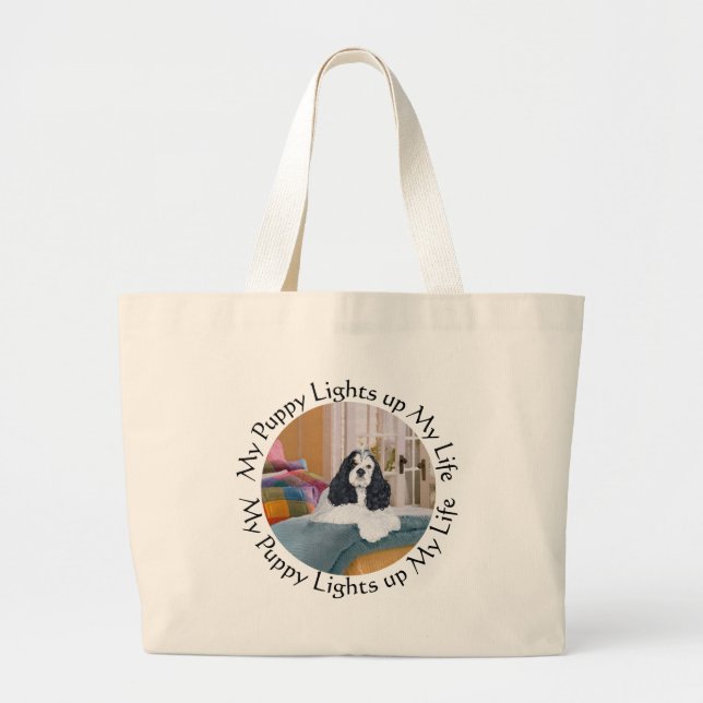 Bolsa Tote Grande Am Cocker Spaniel Luz da Minha Vida (Frente)