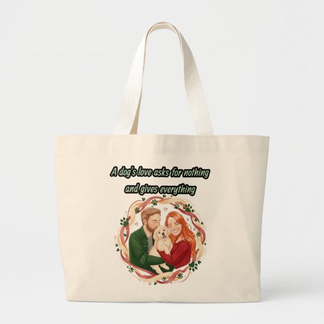 Bolsa Tote Grande Amante de cães personalizado (Frente)