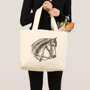 Bolsa Tote Grande Amante de Cavalos Equestre Pônei Cowboy Cowgirl Oc