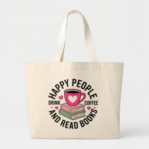 Bolsa Tote Grande Amante de Livros Divertidos Viciada em Café Nerd d