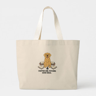 Bolsa Tote Grande Amante de Livros Golden Retriever Buscando Ideias
