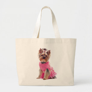 Bolsa Tote Grande Amante de Yorkie Fofo Cachorro Rosa Yorkshire Terr