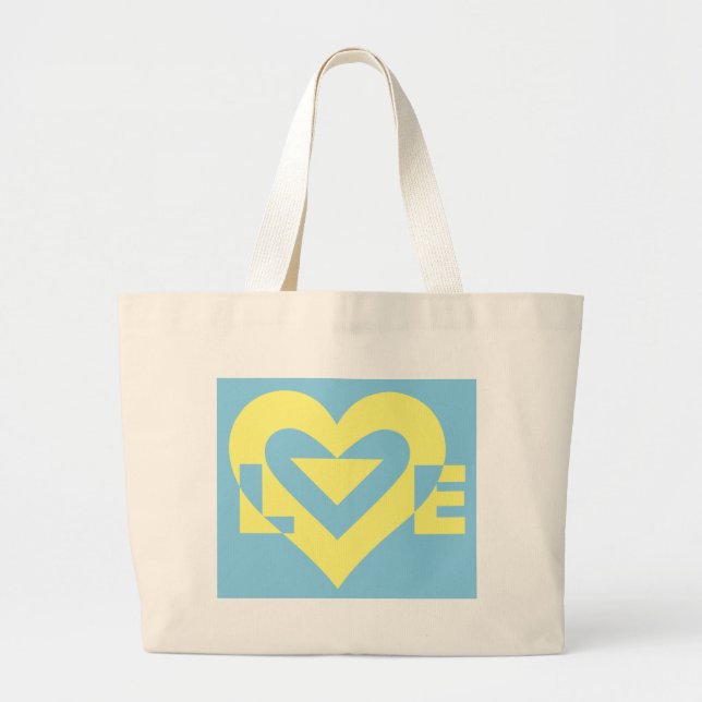 Bolsa Tote Grande Amarelo de Amor em Azul (Frente)