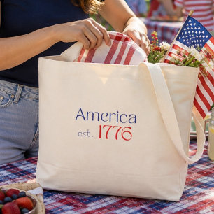 Bolsa Tote Grande América é 1776 Tipografia 250 Aniversário Azul Ver