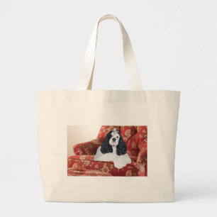 Bolsa Tote Grande American Cocker Spaniel na Cadeira Vermelha