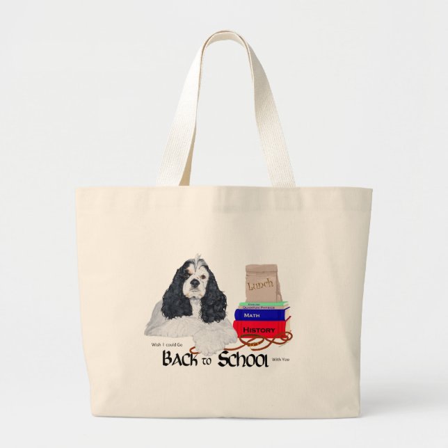 Bolsa Tote Grande American Cocker Spaniel Volta às Aulas (Frente)