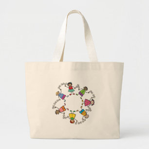 Bolsa Tote Grande Amigos felizes bonitos dos miúdos dos desenhos