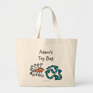 Bolsa Tote Grande Amigos ilustrados coloridos dos peixes