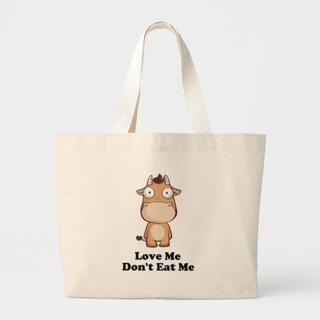 Bolsa Tote Grande Amo-me Não Coma Design de Vaca (Frente)