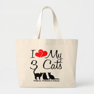 Bolsa Tote Grande Amo Os Meus TRÊS Gatos