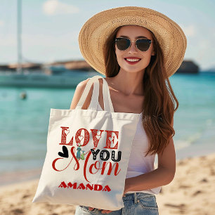 Bolsa Tote Grande Amo-Te Mãe Dia de as mães Moderno De Caligrafia