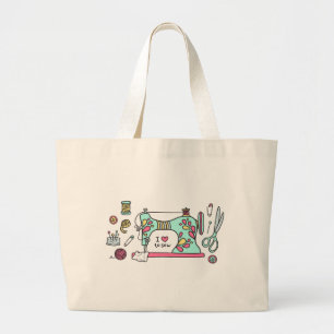 Bolsa Tote Grande Amor bonito para mastigar ilustração de costura