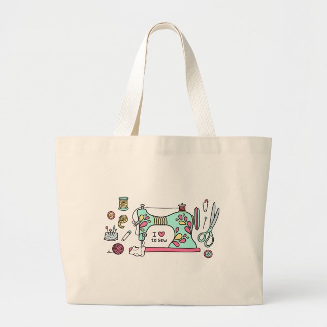 Bolsa Tote Grande Amor bonito para mastigar ilustração de costura (Frente)