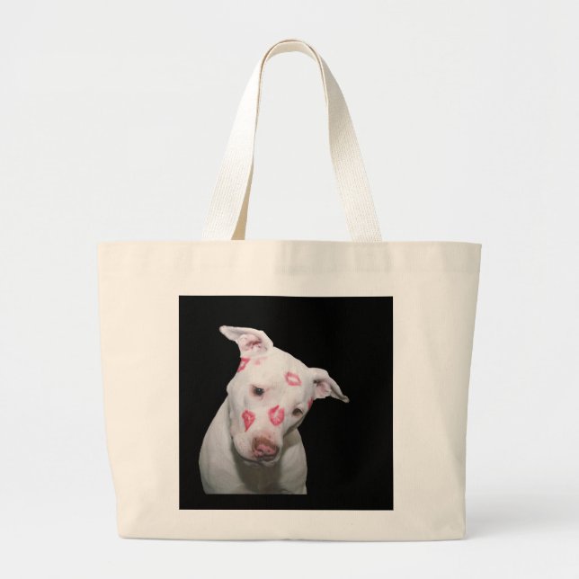 Bolsa Tote Grande Amor branco do cão de filhote de cachorro, selado (Frente)