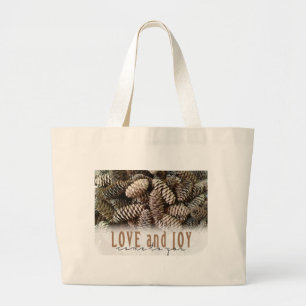 Bolsa Tote Grande Amor de Férias Rústico e Alegria Pinha