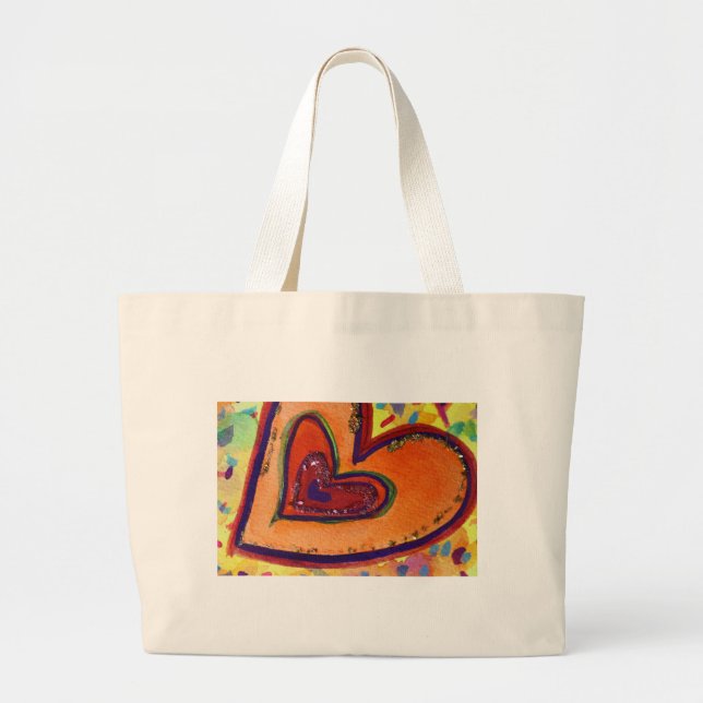 Bolsa Tote Grande Amor Feliz Corações Arte Inspiracional Tote Bag (Frente)
