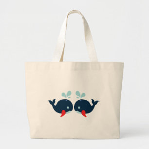 Bolsa Tote Grande Amor Náutico Baleias Peixes Amor - Praia Marinho d