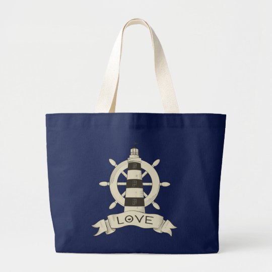 Bolsa Tote Grande Amor náutico do marinheiro da praia da roda do