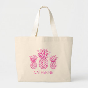 Bolsa Tote Grande Ananás Tropical de Pink-Pink Personalizado