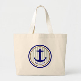 Bolsa Tote Grande Âncora Azul Marinho Náutica Personalizada Moderna