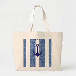 Bolsa Tote Grande Âncora de Denim Striped