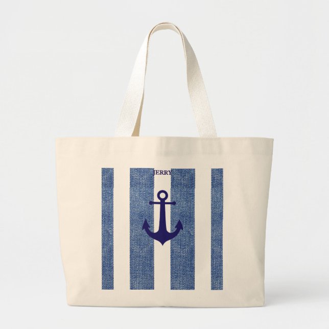 Bolsa Tote Grande Âncora de Denim Striped (Frente)
