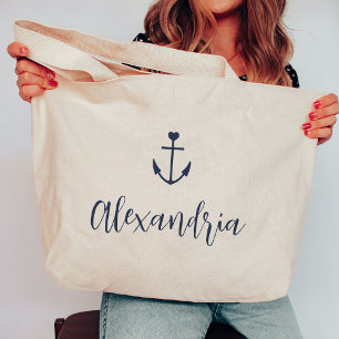Bolsa Tote Grande Âncora do Coração Nome Personalizado Bachelorette