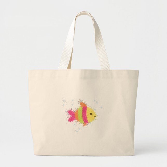 Bolsa Tote Grande Animação de Peixes Bonitos (Frente)