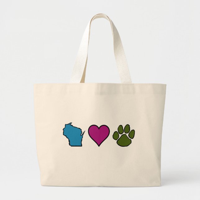 Bolsa Tote Grande Animais dos corações de Wisconsin (Frente)