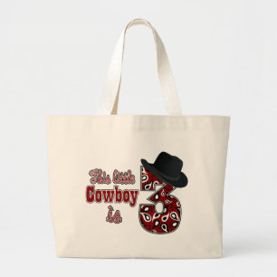 Bolsa Tote Grande Aniversário de 3 anos de cowboy pequeno