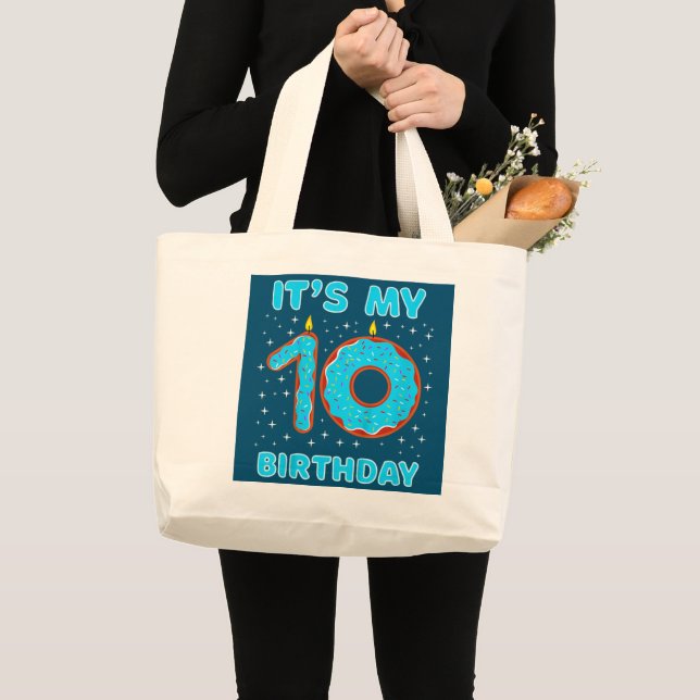 Bolsa Tote Grande Aniversário de criança 10 anos Menina de 10 anos (Frente (produto))