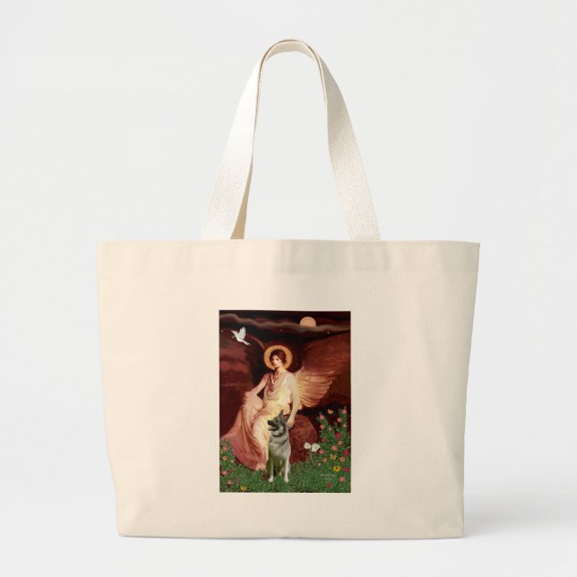 Bolsa Tote Grande Anjo Sentado - Norwegian Elkhound (Frente)