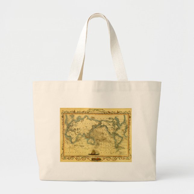 Bolsa Tote Grande Antigo Mapa Mundial Antiquado (Frente)