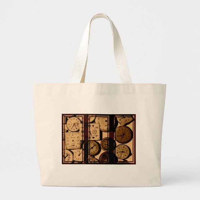 Bolsa Tote Grande Antigo Tríptico de Relógios (Frente)