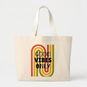 Bolsa Tote Grande 'Apenas Boas Vibrações' Arco-íris Retrô