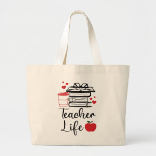 Bolsa Tote Grande Apple School Book Lover Lading Professora De Café